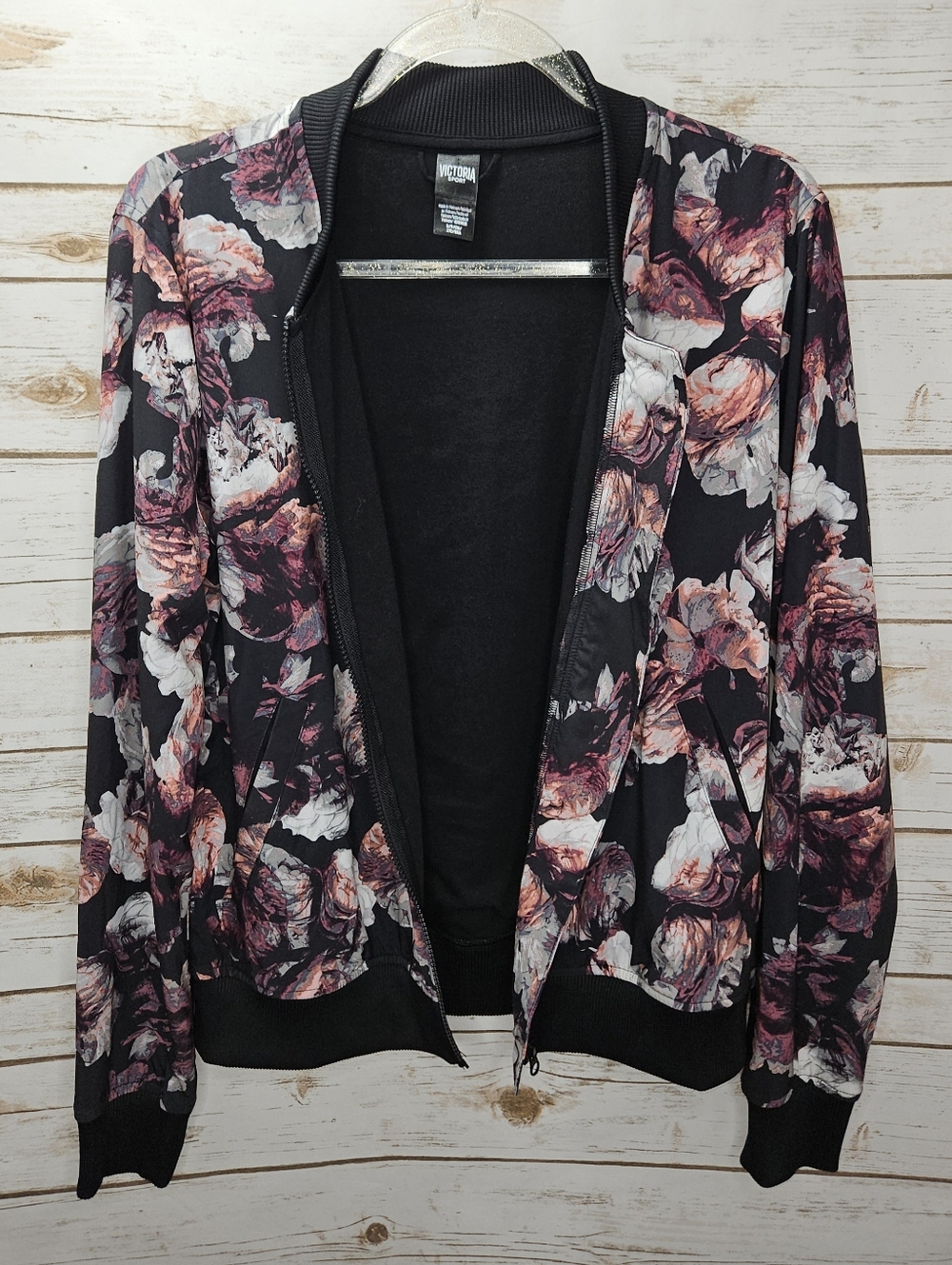 Victoria Sport Roses Zippered Bomber Jacket Size Small - Picture 5 of 9
